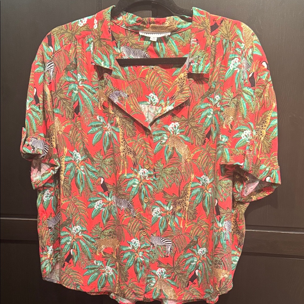 Tropical Print Button-Up Shirt